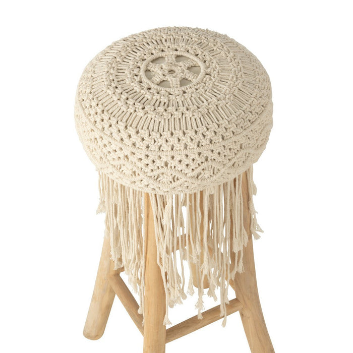 Kruk Fringes Hout | Macrame Wit-Krukjes-J-Line