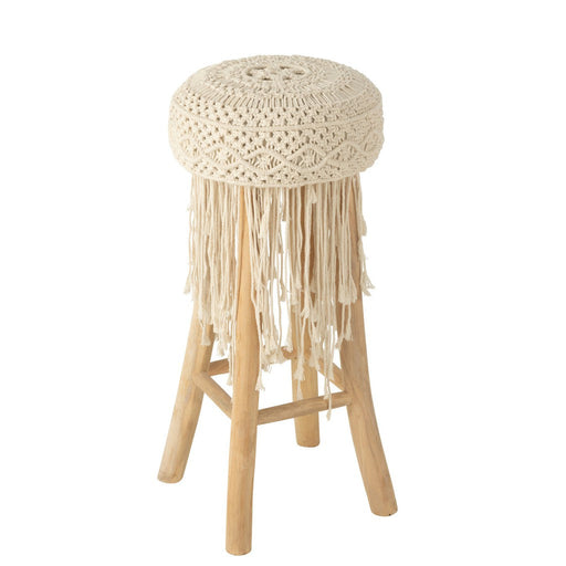 Kruk Fringes Hout | Macrame Wit-Krukjes-J-Line