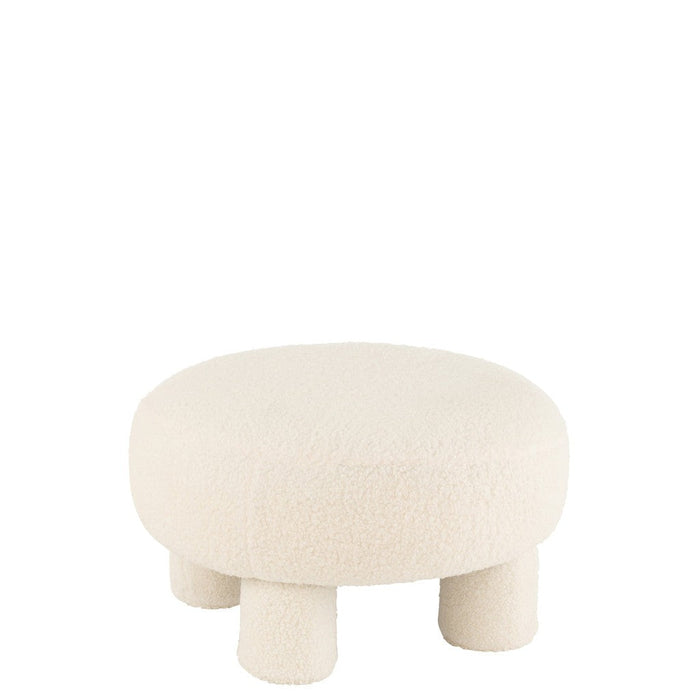 Kruk Rond Teddy Poten Bouclé Wit-Krukjes-J-Line