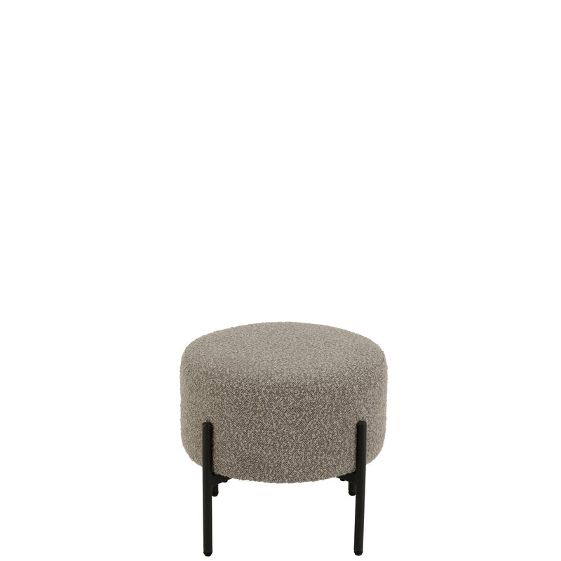 Krukje Bouclé Plywood/Polyester Grijs/Zwart 44x44x41.5 cm-Krukken-J-Line