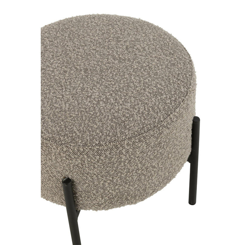 Krukje Bouclé Plywood/Polyester Grijs/Zwart 44x44x41.5 cm-Krukken-J-Line