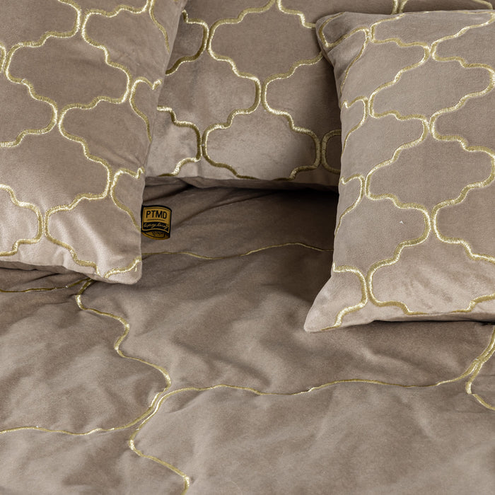 Decorative Cushion Lizze Beige Velvet Throw Pillow Embroidery Square S