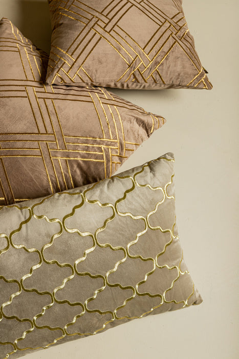 Decorative Cushion Lizze Beige Velvet Throw Pillow Embroidery Square S