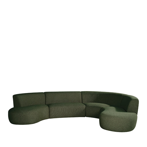 LABEL51 Florence U-bank in forest green bouclé stof met een modern, organisch design en vijf zitplaatsen.