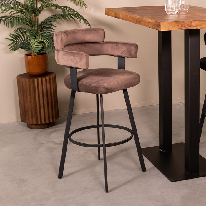 LABEL51 Barkruk Bardio taupe fluweel hoog 56x52x101 cm
