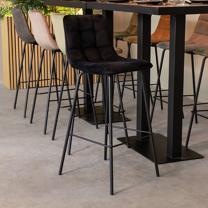 LABEL51 Barkruk Bistro - Zwart - Fluweel - Hoog-Barkrukken-LABEL51