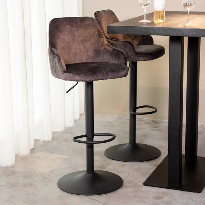 LABEL51 Barkruk Fender - Antraciet - Velours - Zithoogte 64-84 - Draaibaar-Barkrukken-LABEL51