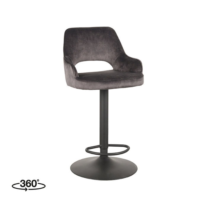 LABEL51 Barkruk Fer Antraciet Velours Gaslift 50x52x110 cm-Barkrukken-LABEL51