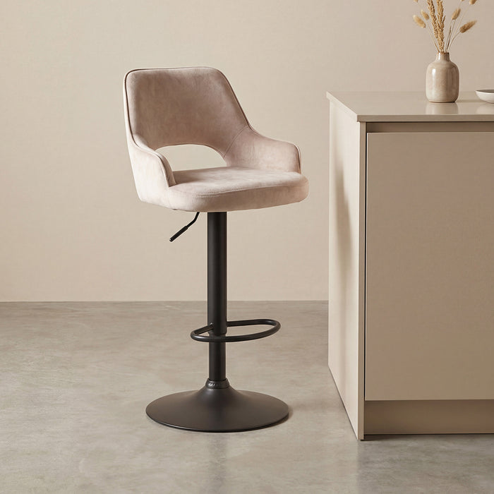 LABEL51 Bar stool Fer Natural Velvet Gas lift 50x52x110 cm