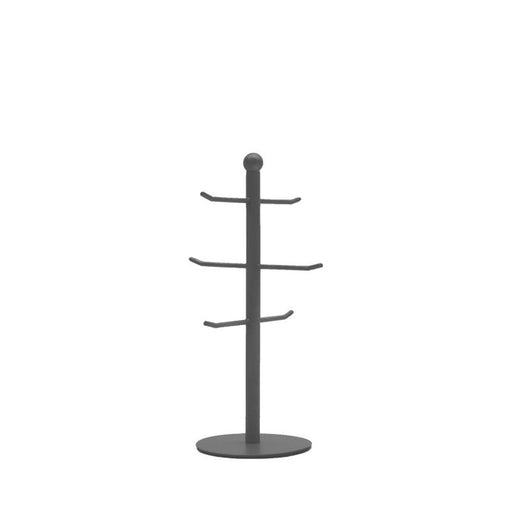 LABEL51 antiek grijze metalen bekertoren van 33 cm hoog met zes haakjes voor mokken.