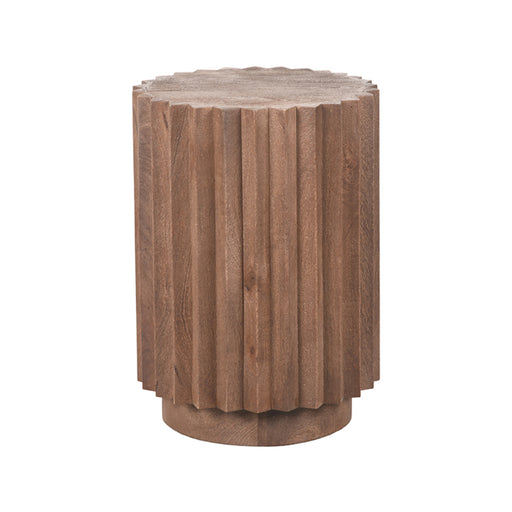 Ronde LABEL51 bijzettafel Novan in espresso mangohout met een geribbeld design, 35x35x48 cm.