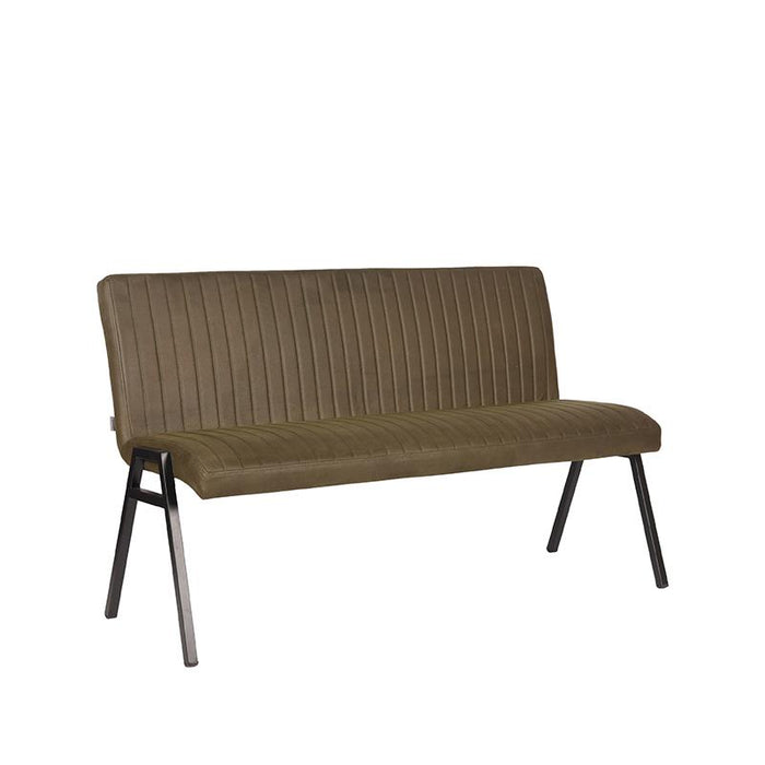 LABEL51 Matz eetkamerbank in army kunstleder met verticale stiksels en een zwart metalen onderstel, 145 cm breed.