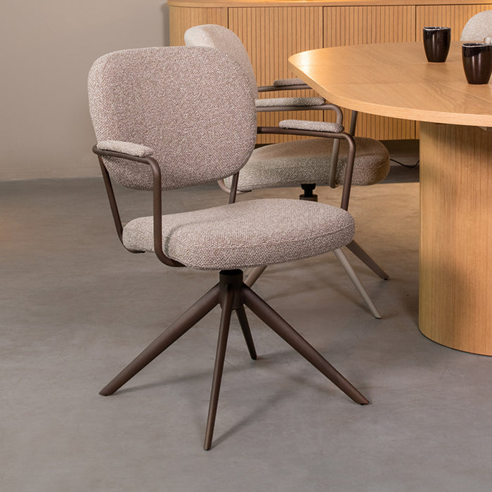LABEL51 Eetkamerstoel Basel - Truffel grijs - Boucle - Bronze Frame - Draaibaar-Eetkamerstoelen-LABEL51