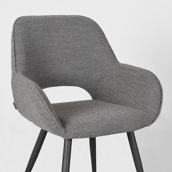 LABEL51 Eetkamerstoel Fer - Grijs - Boucle - Zwart Metalen Frame-Eetkamerstoelen-LABEL51