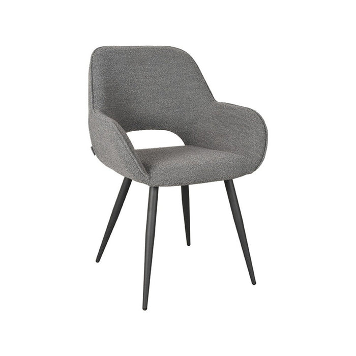 LABEL51 Eetkamerstoel Fer - Grijs - Boucle - Zwart Metalen Frame-Eetkamerstoelen-LABEL51