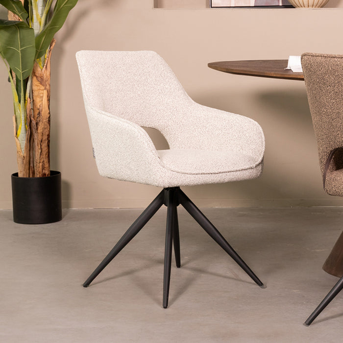 LABEL51 Eetkamerstoel Finley - Wit - Boucle - Black Frame - Draaibaar-Eetkamerstoelen-LABEL51