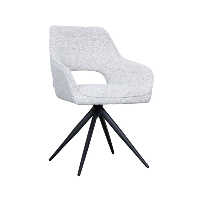 LABEL51 Eetkamerstoel Finley - Wit - Boucle - Black Frame - Draaibaar-Eetkamerstoelen-LABEL51