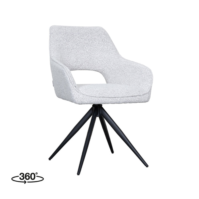 LABEL51 Eetkamerstoel Finley - Wit - Boucle - Black Frame - Draaibaar-Eetkamerstoelen-LABEL51
