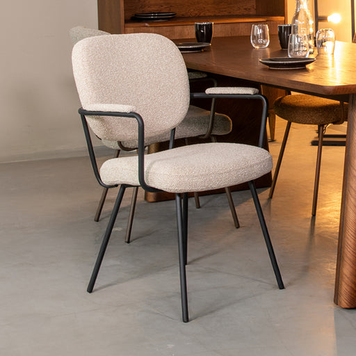 LABEL51 Eetkamerstoel Lausanne - Naturel - Boucle - Black Frame-Eetkamerstoelen-LABEL51