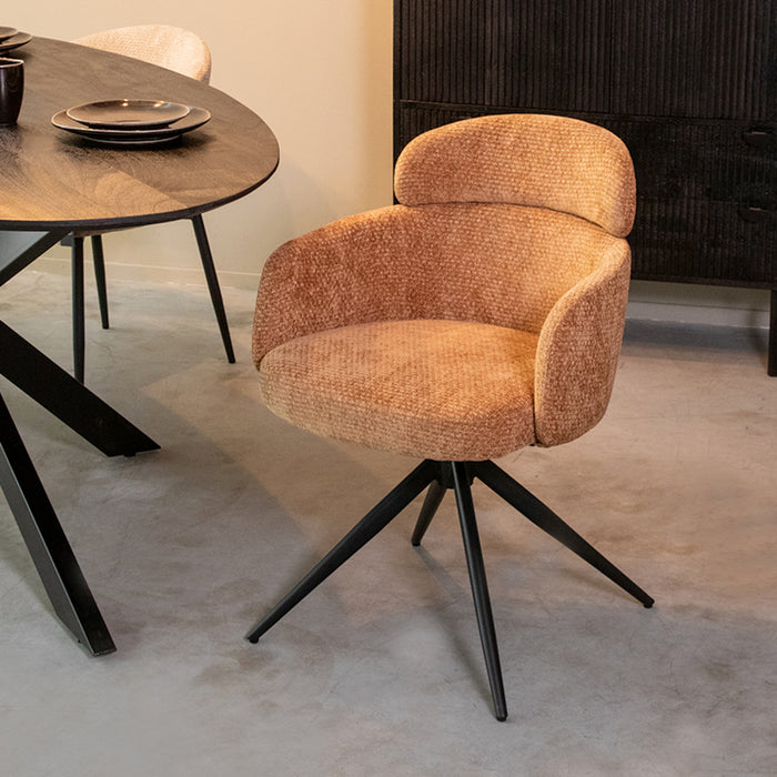 LABEL51 Eetkamerstoel Levi - Cognac - Elite - Black Frame - Draaibaar-Eetkamerstoelen-LABEL51