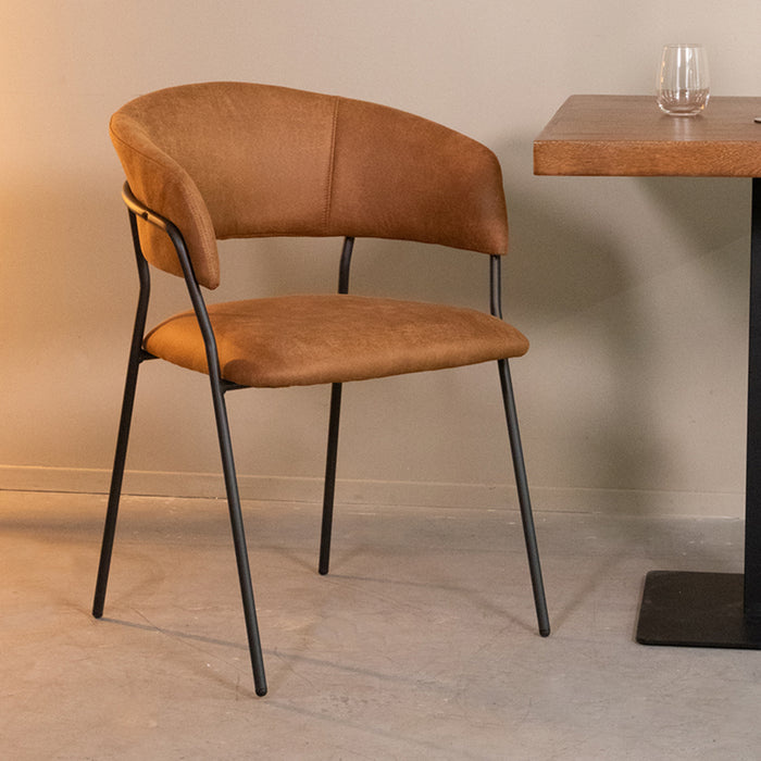 LABEL51 Eetkamerstoel Luuk - Cognac - Micro Suede - Black Frame-Eetkamerstoelen-LABEL51