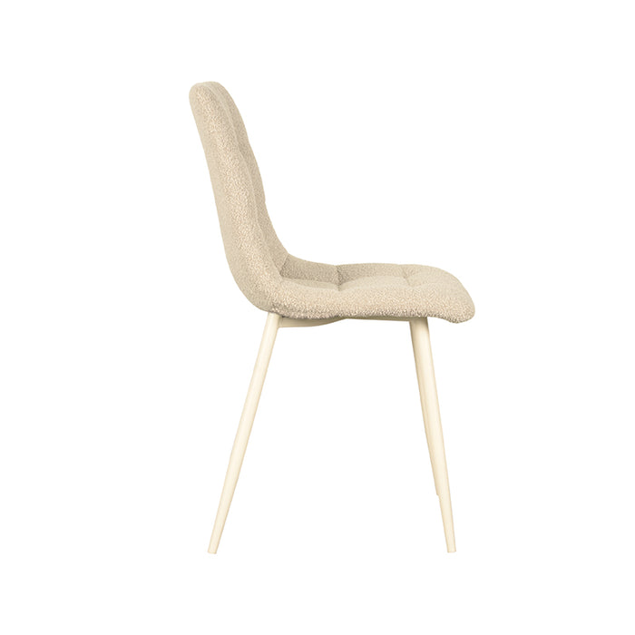 LABEL51 Eetkamerstoel Nino - Zand - Boucle - Wit Metalen Frame-Eetkamerstoelen-LABEL51