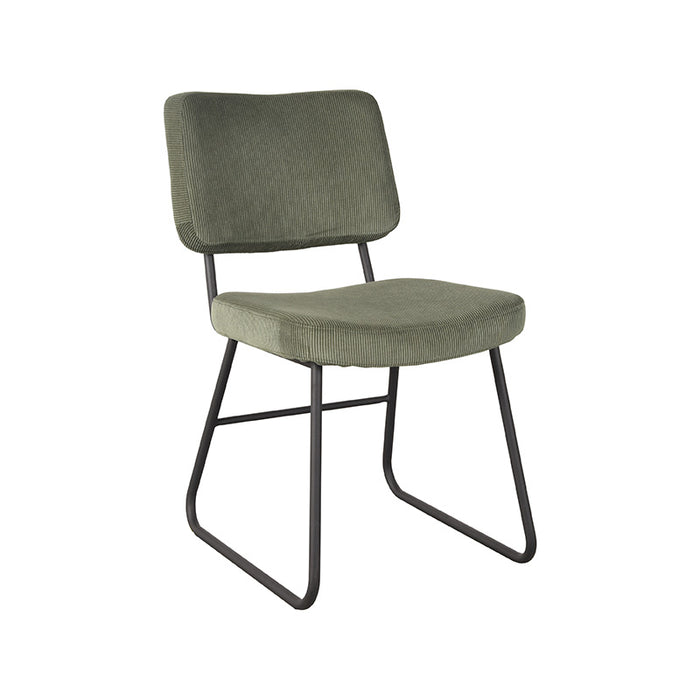 LABEL51 Noah eetkamerstoel in forest ribcord stof met een zwart metalen frame, 47x61x85 cm.