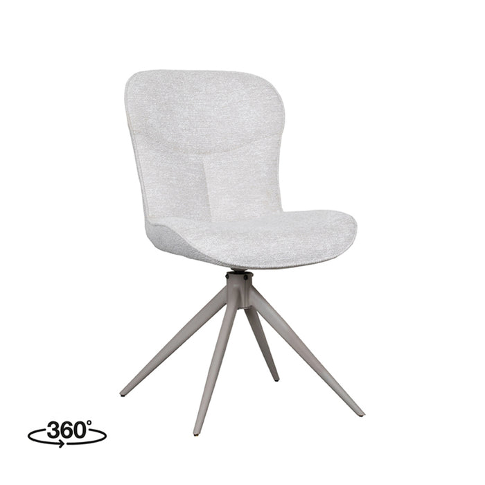 LABEL51 Thorben eetkamerstoel in naturel geweven stof met 360 graden draaibaar taupe metalen onderstel.