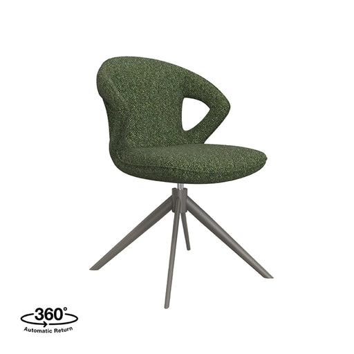 LABEL51 Zurich eetkamerstoel in forest royal bouclé met een modern groen metalen frame en organisch design.