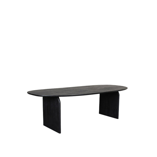 LABEL51 Cooper eettafel van zwart gezandstraald mangohout met een organisch gevormd blad van 210x110 cm.
