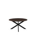 Ronde LABEL51 Otis eettafel van 130 cm in espresso mangohout met een zwart metalen kruispoot.