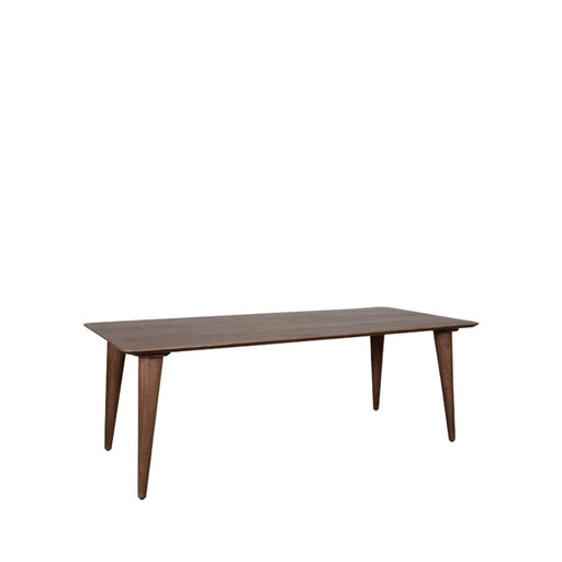 LABEL51 Fly eettafel van 220 cm in espresso mangohout met taps toelopende poten en een strak, modern design.
