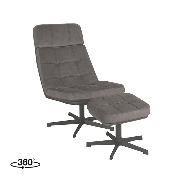 LABEL51 Fauteuil Alvar - Antraciet - Velvet - Incl. Hocker-Poefs-LABEL51