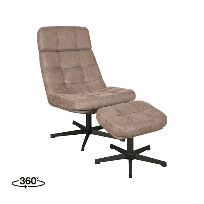 LABEL51 Fauteuil Alvar - Taupe - Kunstleder - Incl. Hocker-Fauteuils-LABEL51