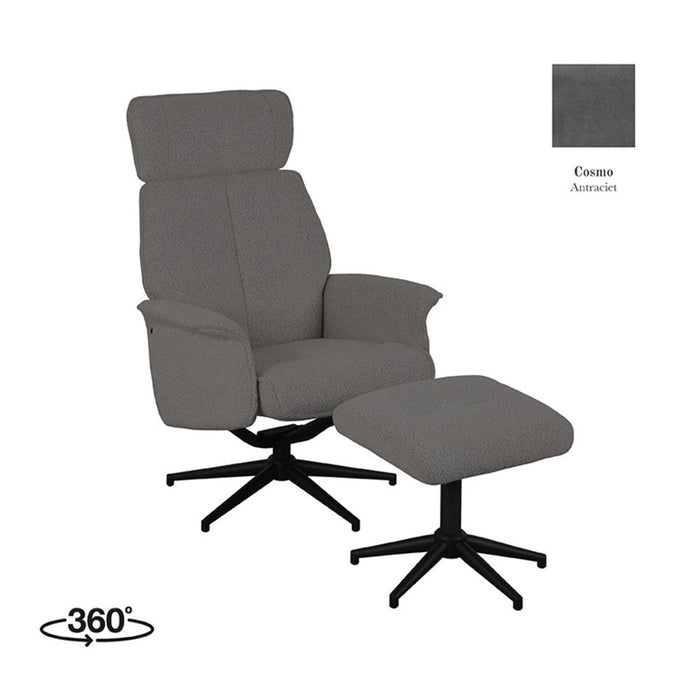 LABEL51 Fauteuil Verdal - Antraciet - Velvet - Incl. Hocker-Fauteuils-LABEL51