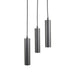 LABEL51 Ferroli 3-lichts hanglamp met zwarte cilindervormige metalen pendels op verschillende hoogtes.