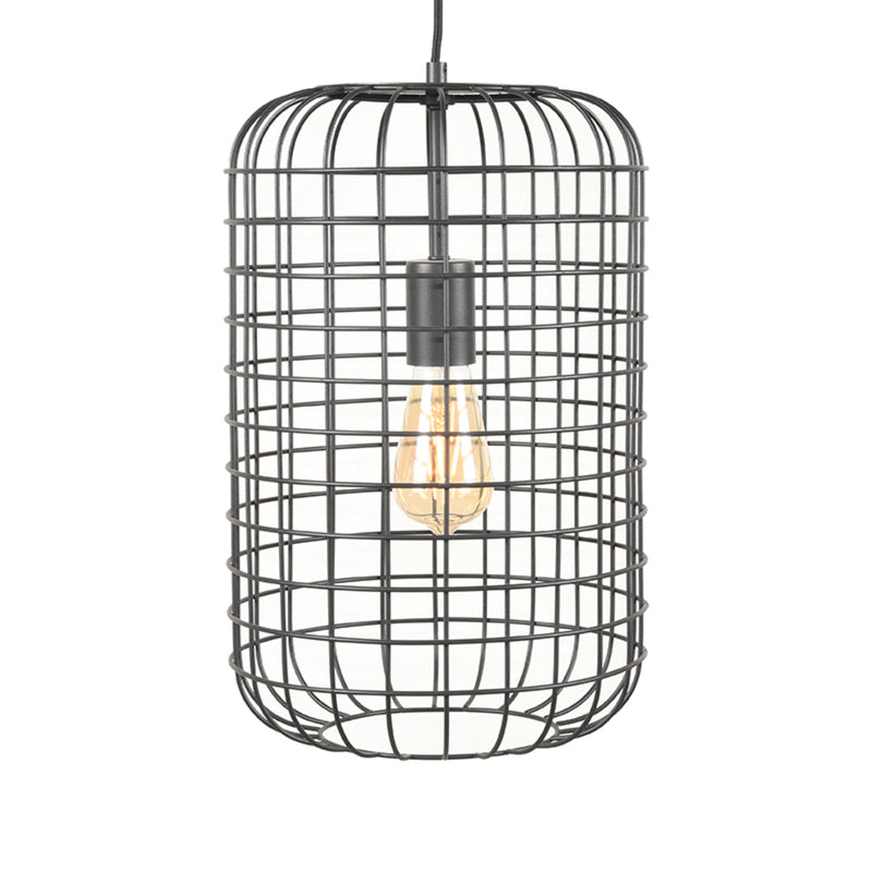 LABEL51 Solido hanglamp met zwart metalen raster en zichtbare lichtbron.