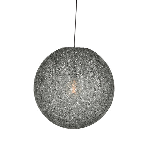 LABEL51 Twist hanglamp, bolvormig design van grijs vlas met een diameter van 45 cm en zichtbare textuur.