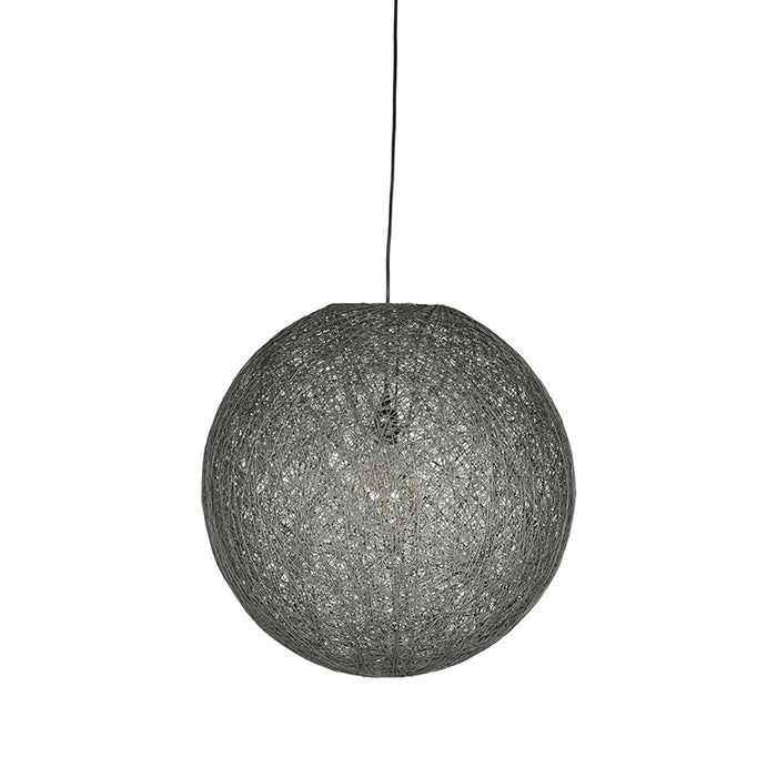 LABEL51 Twist hanglamp van grijs vlasdraad in bolvorm met een diameter van 30 cm.
