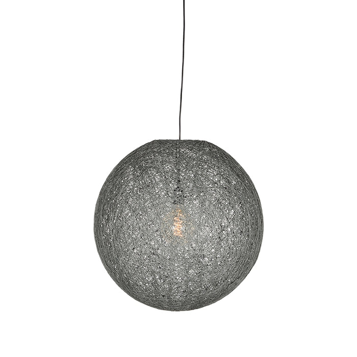 LABEL51 Twist hanglamp van grijs vlasdraad in bolvorm met een diameter van 30 cm en open structuur.