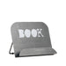 Verstelbare antiek grijze metalen kookboekstandaard met witte vintage 'BOOK' opdruk, 27x14x20 cm.