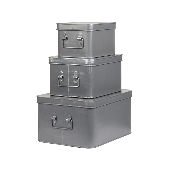 LABEL51 Media Opbergkist Antiek Grijs Metaal M 22x17x13 cm-Opbergdozen en manden-LABEL51