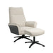 LABEL51 Zenza relaxfauteuil in naturel stof met bijpassende hocker en zwart onderstel.