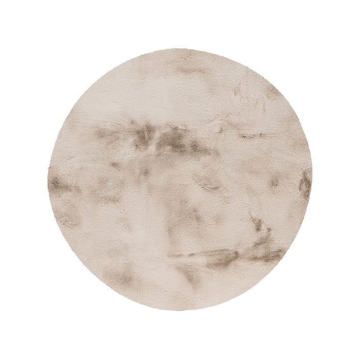 Rond LABEL51 vloerkleed Indy in licht taupe polyester met een diameter van 200 cm en een zachte textuur.
