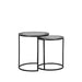 LABEL51 set van twee ronde salontafels met antiek ash blad en zwart metalen frame, 40 cm hoog.
