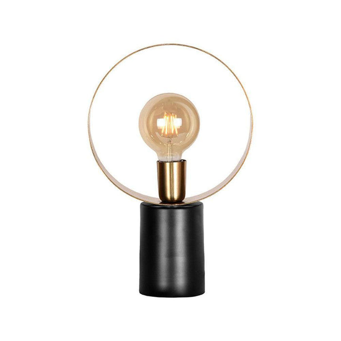 LABEL51 Ray tafellamp van antiek goud metaal met een ronde vorm en zwarte voet, 40 cm hoog.