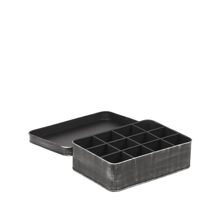 LABEL51 Theedoos Antiek Zwart Metaal - 27x19x8 cm-Opbergdozen en manden-LABEL51