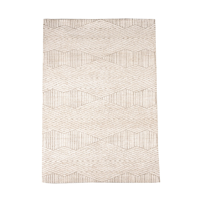 LABEL51 Cosy vloerkleed in taupe, 200x300 cm, met een hoog-laag ruitenpatroon van zacht polyester.