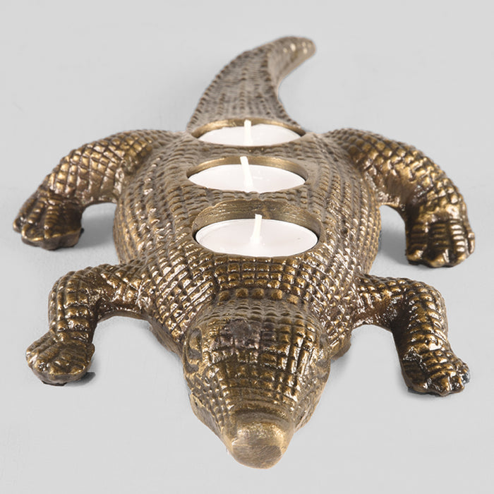 LABEL51 Waxinelichthouder Krokodil Antiek Goud 43x16x4 cm-Kaarsenhouders-LABEL51