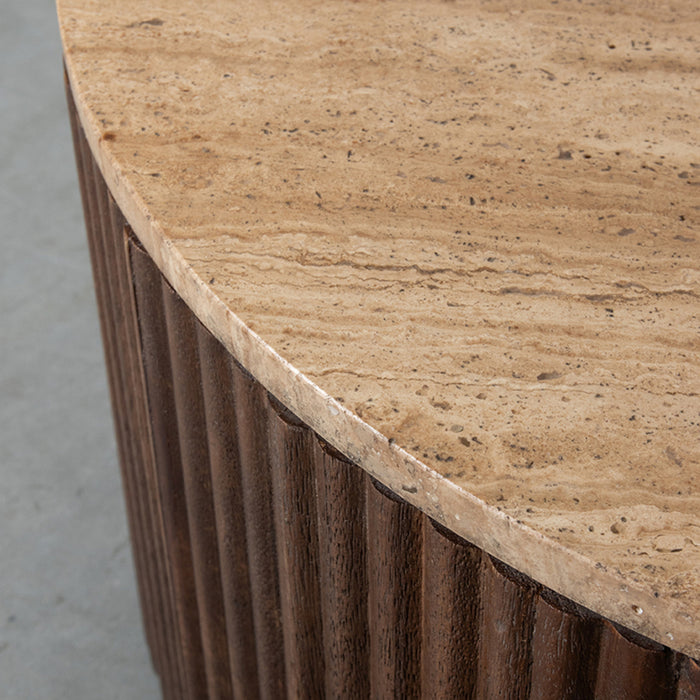 LABEL51 Salontafel Ribble - Espresso - Travertin - 70 cm - Rond-Salontafels-LABEL51